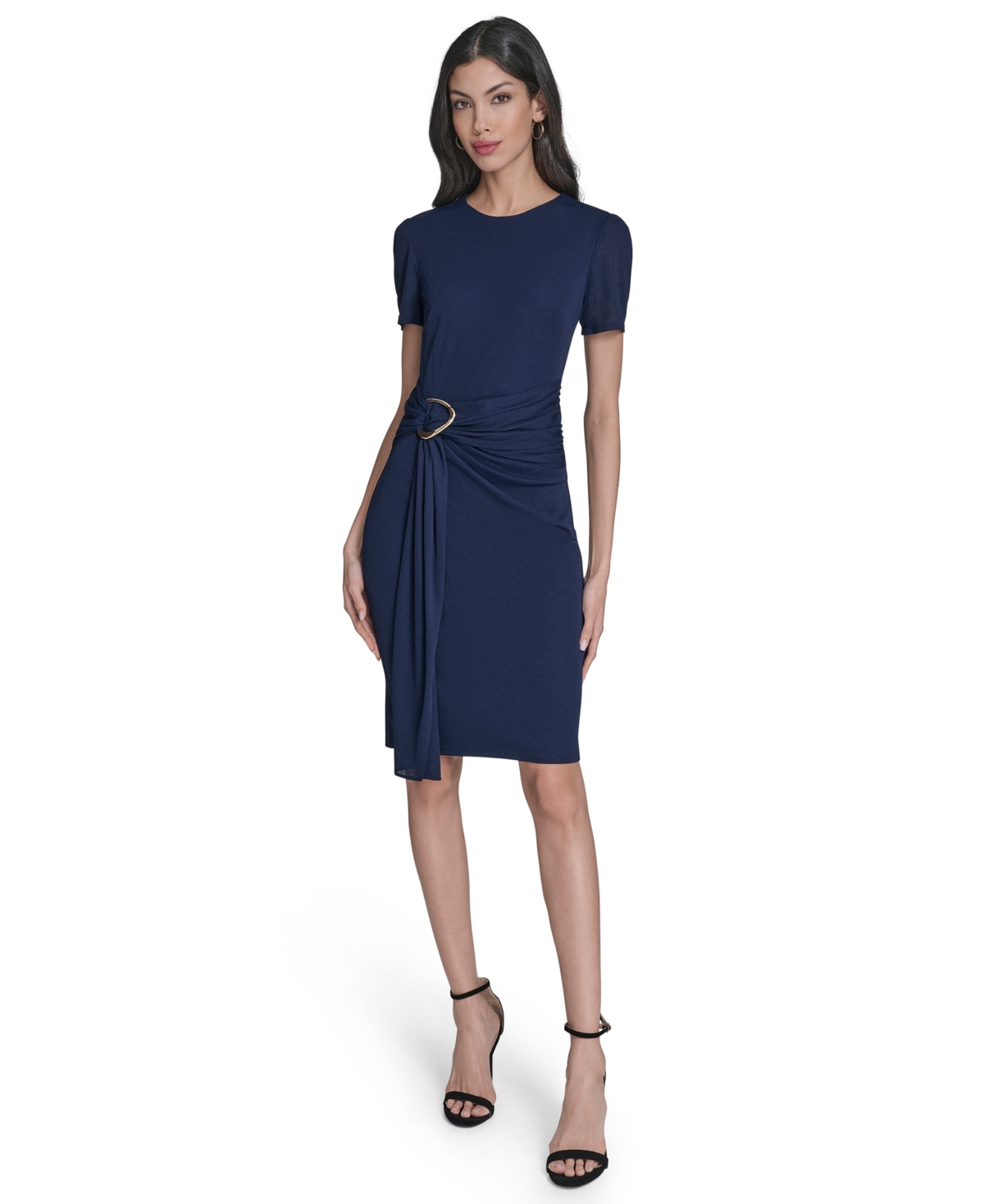 Women's Knit Bodycon Dress With Hardware Detail - Navy