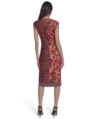 Women's Printed Scuba Extended Sleeve Bodycon  Dress