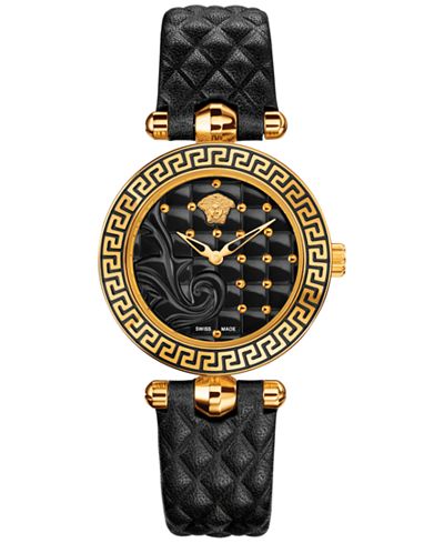 Versace Women's Swiss Micro Vanitas Black Leather Strap Watch 30mm VQM010015