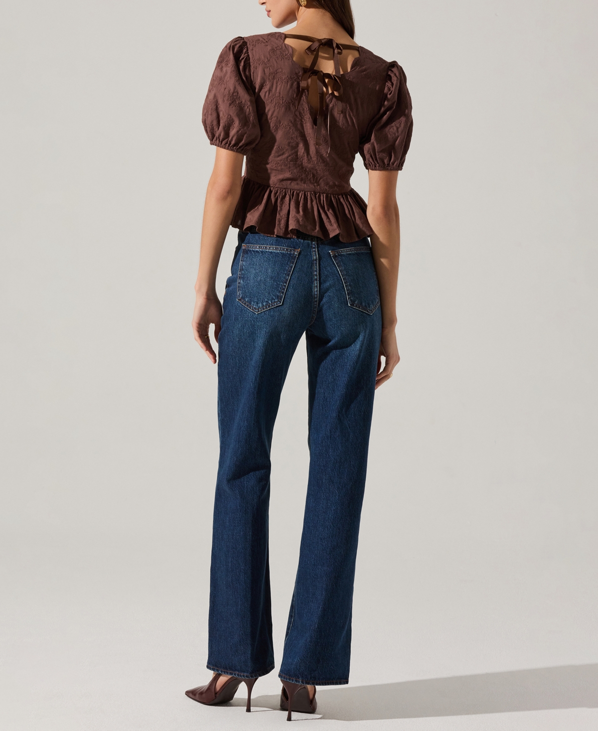 Astr The Label Arely Embroidered Cotton Button-up Top In Brown