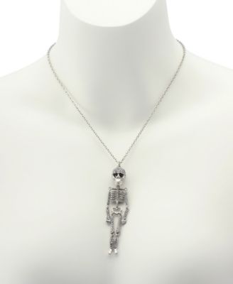 Faux Stone Pav&eacute; Skeleton Pendant Long Necklace