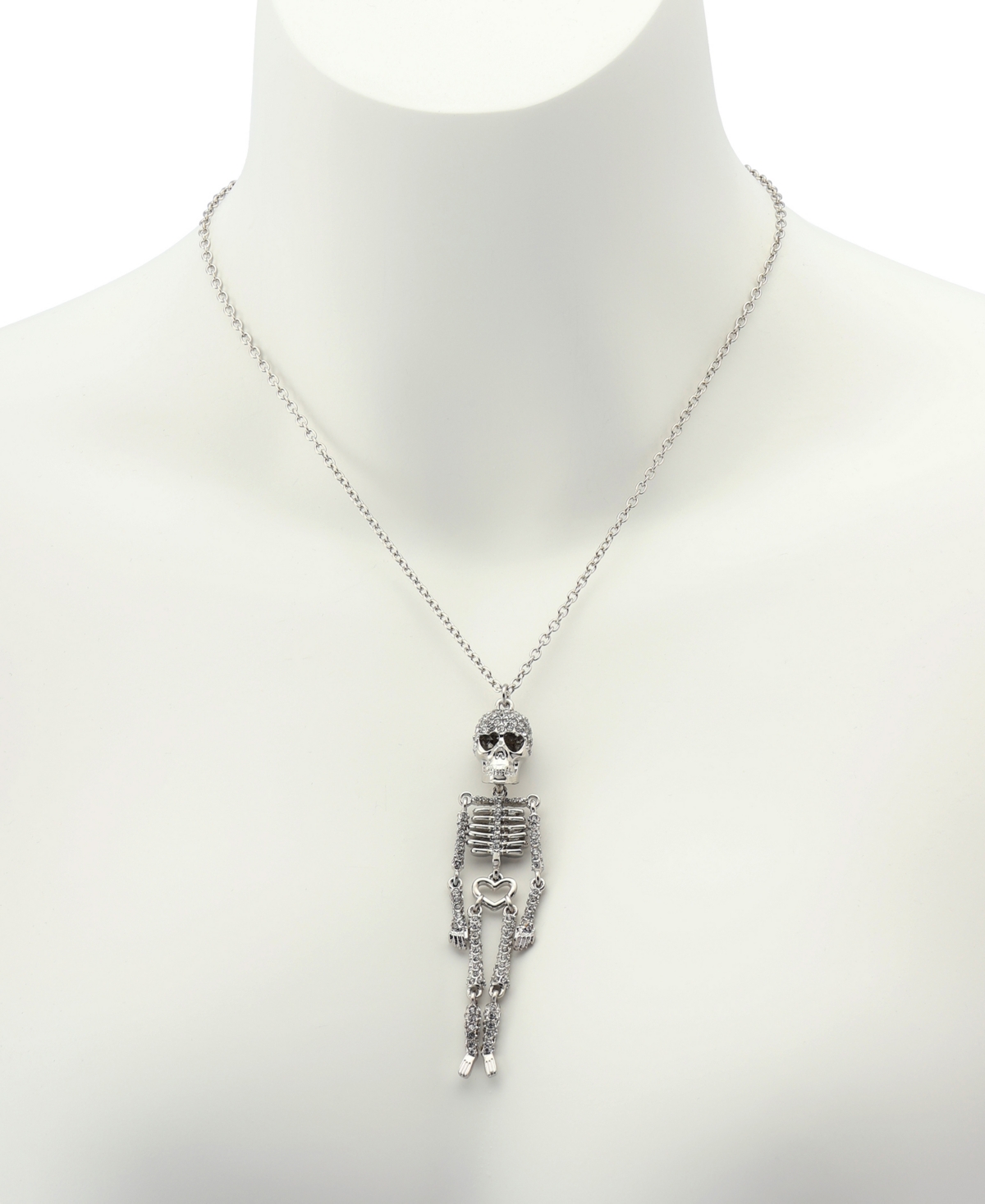 Betsey Johnson Faux Stone Pave Skeleton Pendant Long Necklace In Multi
