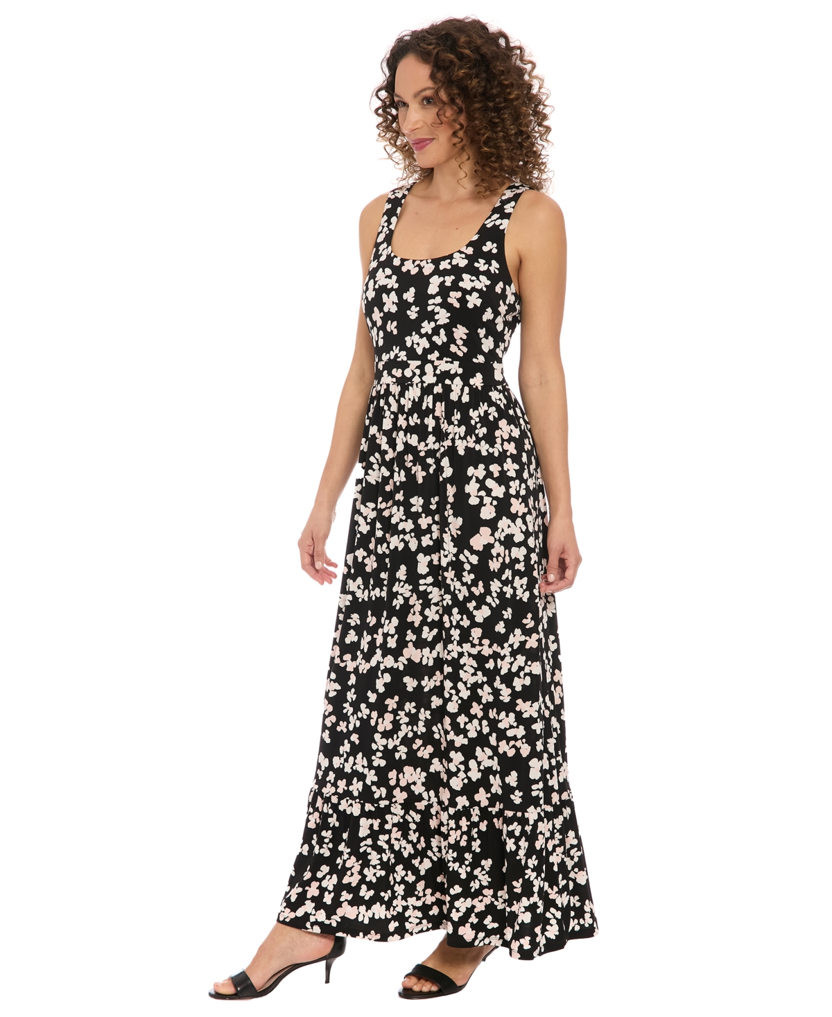 London Times Petite Sleeveless Scoop-neck A-line Maxi Dress In Black