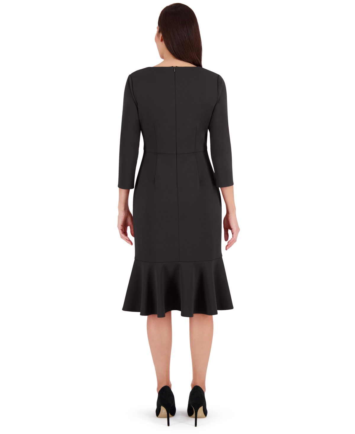 London Times Petite Side-knit 3/4-sleeve Midi Dress In Black