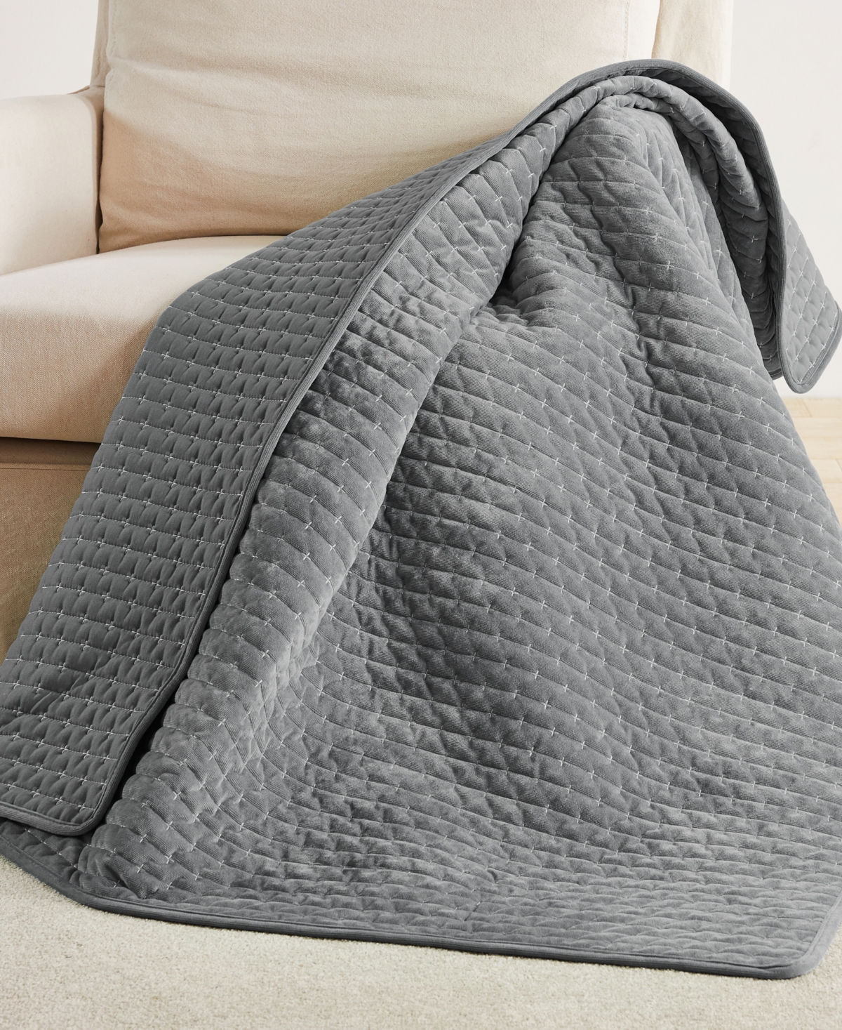 Levtex Velvet Stitch Reversible Quilted Throw, 50" X 60" In Gray
