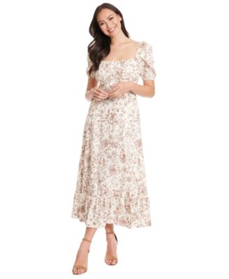 London Times - Petite Floral-Print Puff-Sleeve Maxi Dress