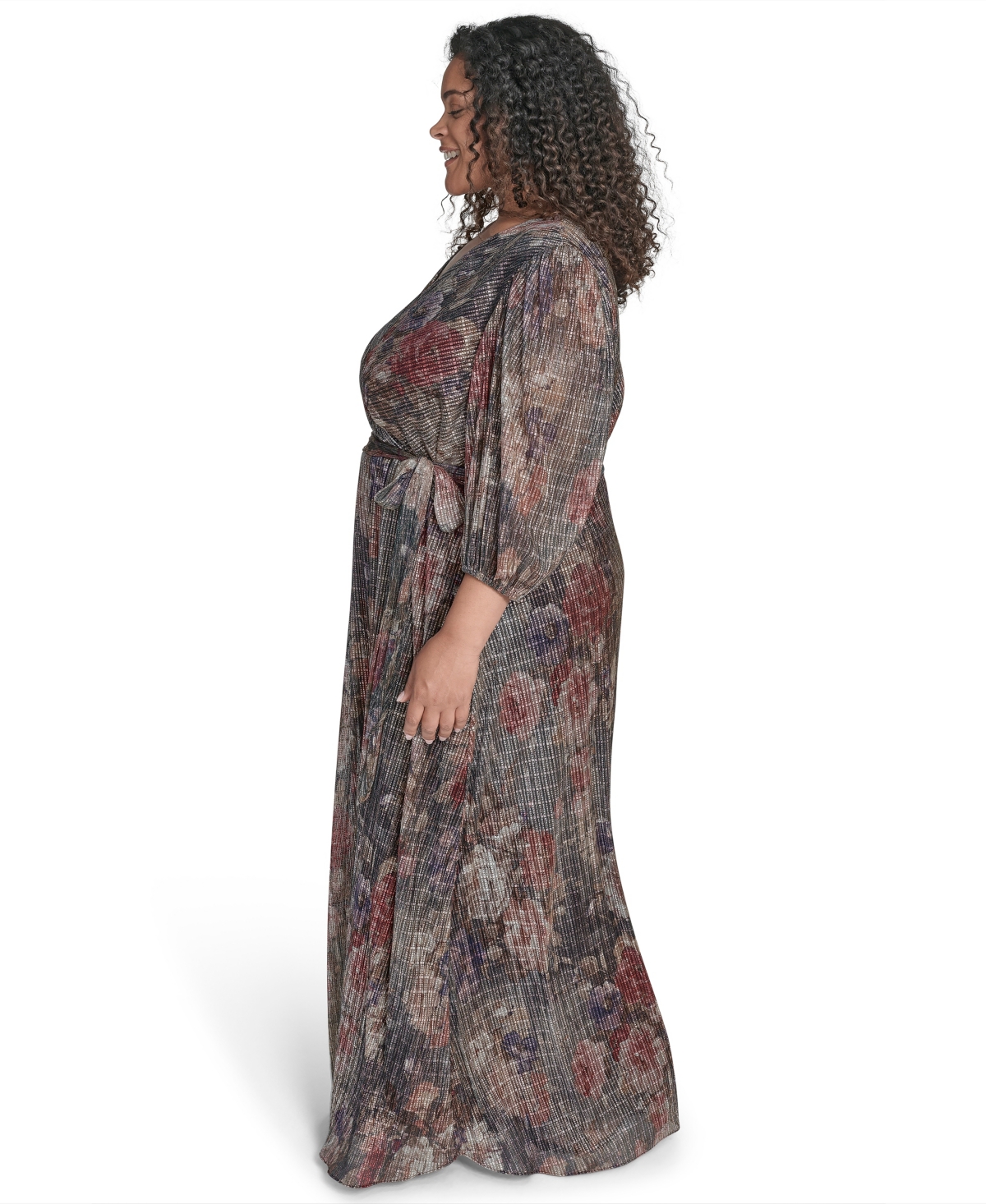 Jessica Howard Plus Size Women's Side Tuck 3/4-sleeve Gown In Multi