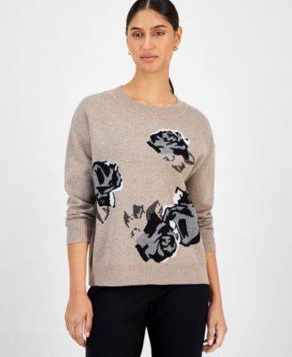 Women's Rose-Print Crewneck Sweater
