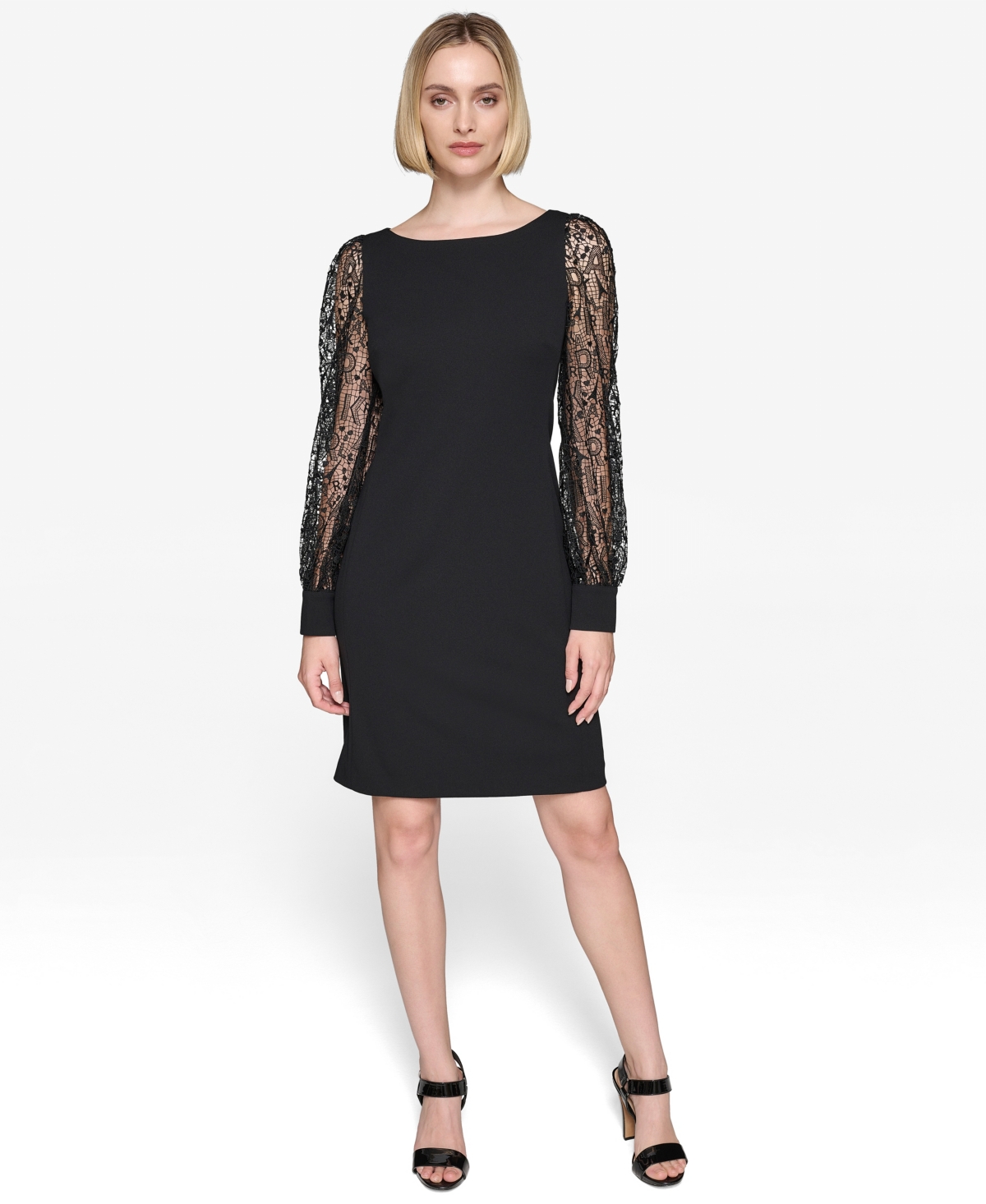 Karl Lagerfeld Women's Lace-sleeve Dress In Black