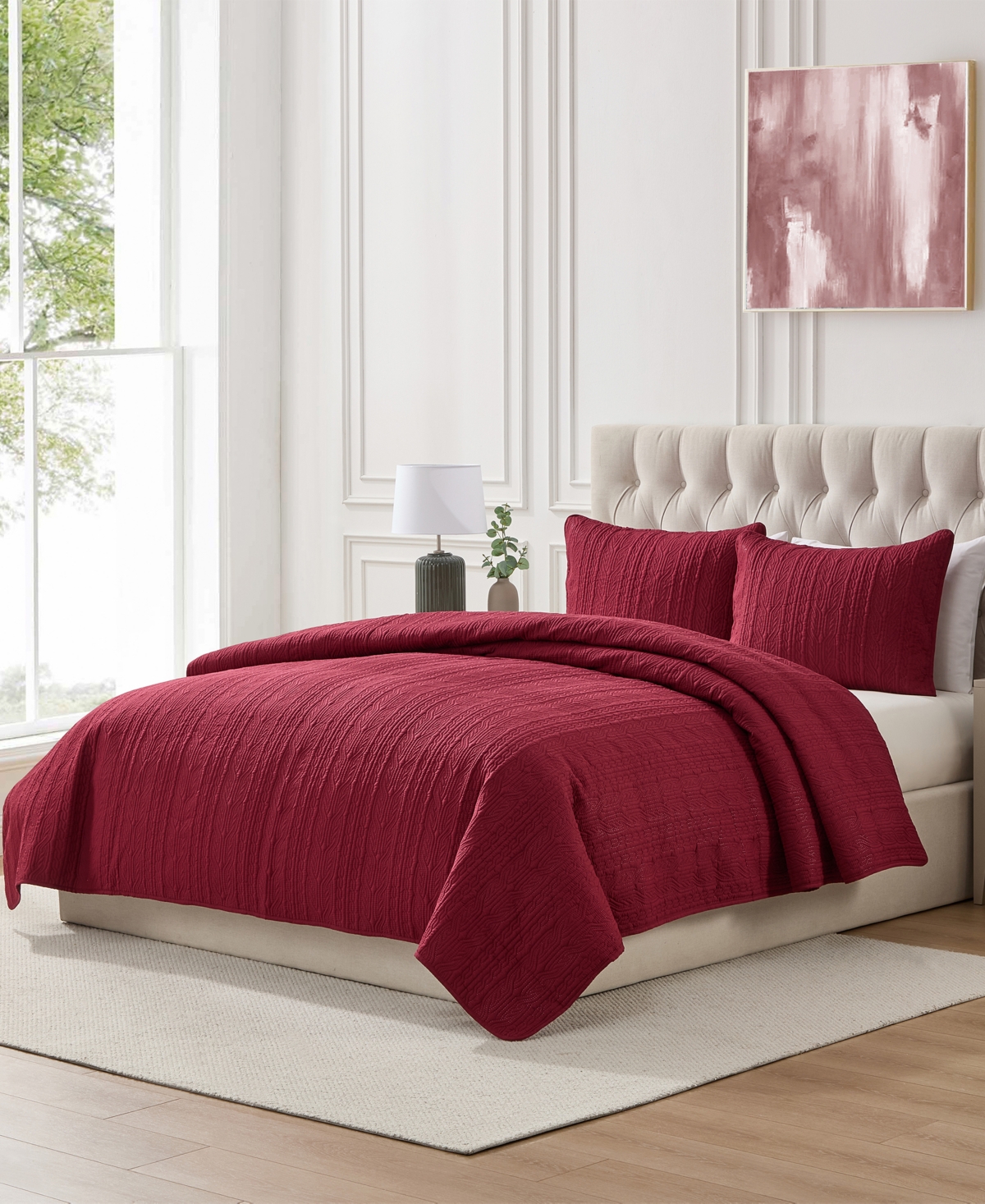 Seventh Studio Cable-knit Pinsonic Microfiber 2-pc. Quilt Set, Twin In Burgundy