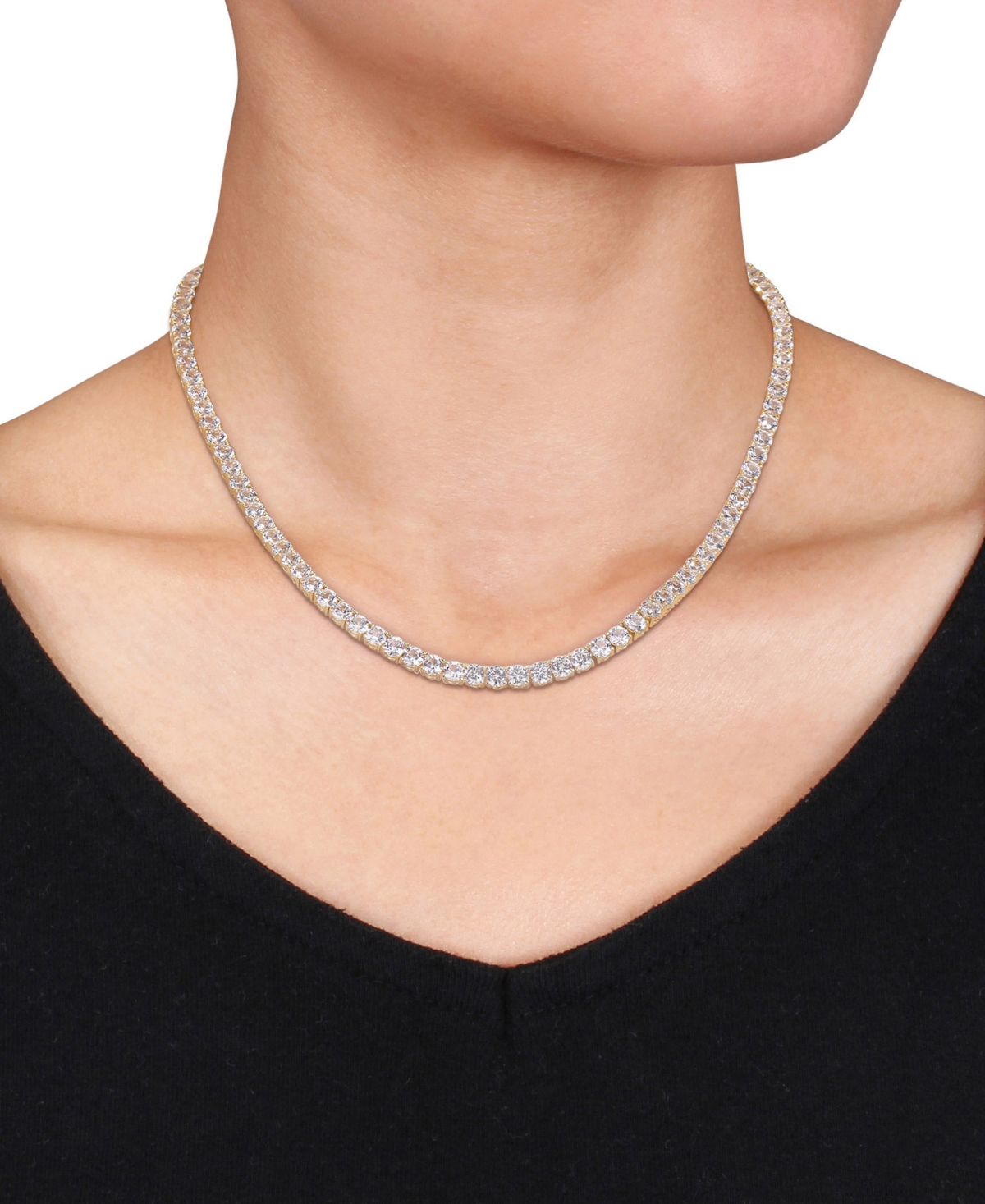 Macy's Lab Grown White Sapphire Tennis Necklace (33 Ct. T.w.) In Sterling Silver, 18" (also Available In 18 In Gold