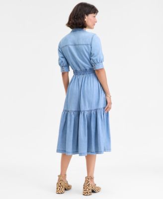 Women's Denim Puff-Sleeve Midi Dress, Macy's Exclusive