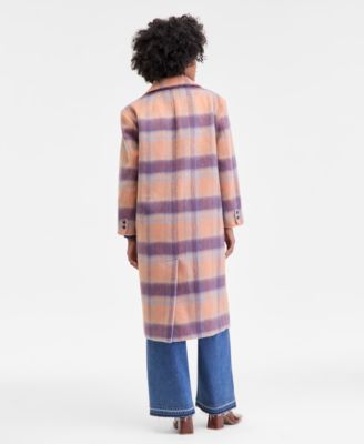 Women's Brushed Plaid Double-Breasted Coat, Macy's Exclusive