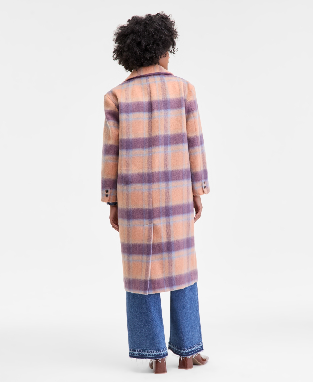 On 34th Women's Brushed Plaid Double-breasted Coat, Macy's Exclusive In Multi