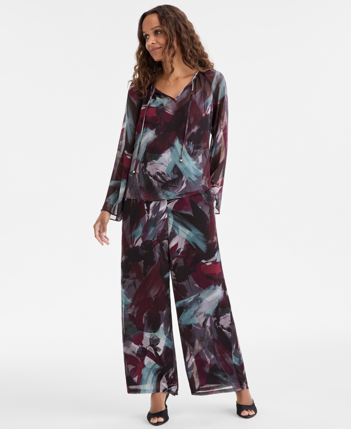 Inc International Concepts Petite Printed Chiffon Wide-leg Pants, Macy's Exclusive In Multi
