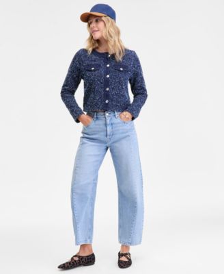 Women's Denim-Trim Tweed Cropped Jacket, Macy's Exclusive
