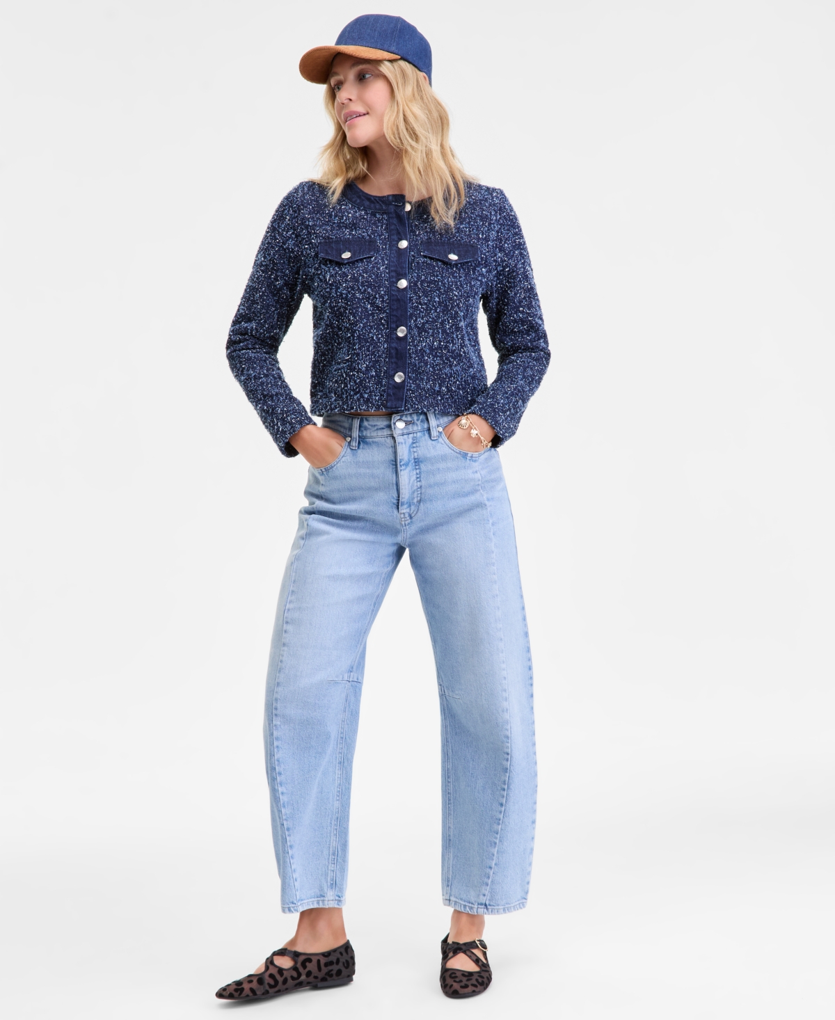 On 34th Women's Denim-trim Tweed Cropped Jacket, Macy's Exclusive In Blue
