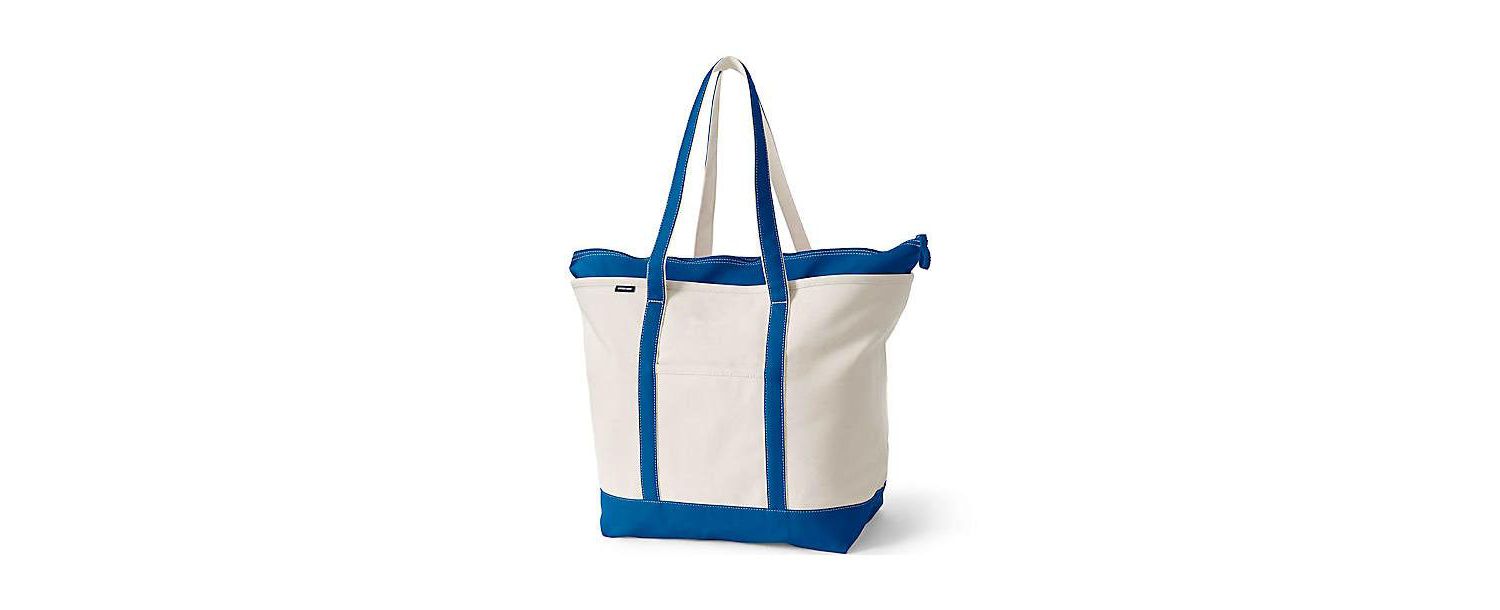 Extra Large 5 Pocket Zip Top Long Handle Canvas Tote Bag