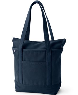 Medium Solid Color 5 Pocket Zip Top Long Handle Canvas Tote Bag