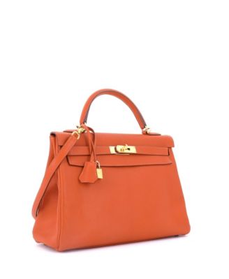 Pre-Owned Hermes Kelly 32 Handbag Orange Chevre de Coromandel with Gold Hardware