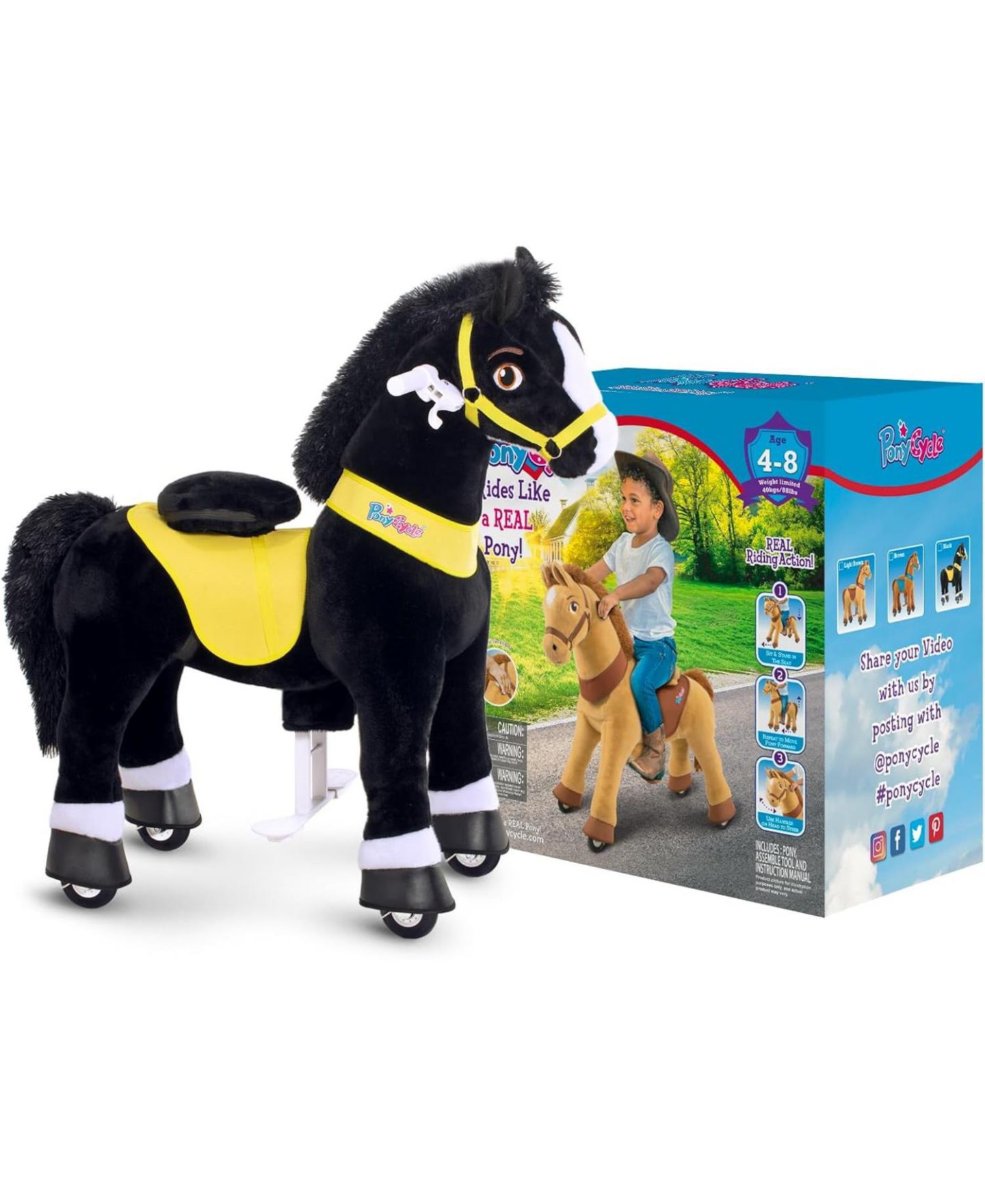 Детская игрушка PonyCycle Model E Size 4 Battery-Free Ride-On Horse with Hand Brake, Ages 4-7, цвет: Чёрный — фото 15