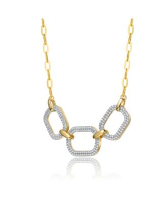 14k Gold Plated with Cubic Zirconia Pave Geometric Oval Chain Necklace