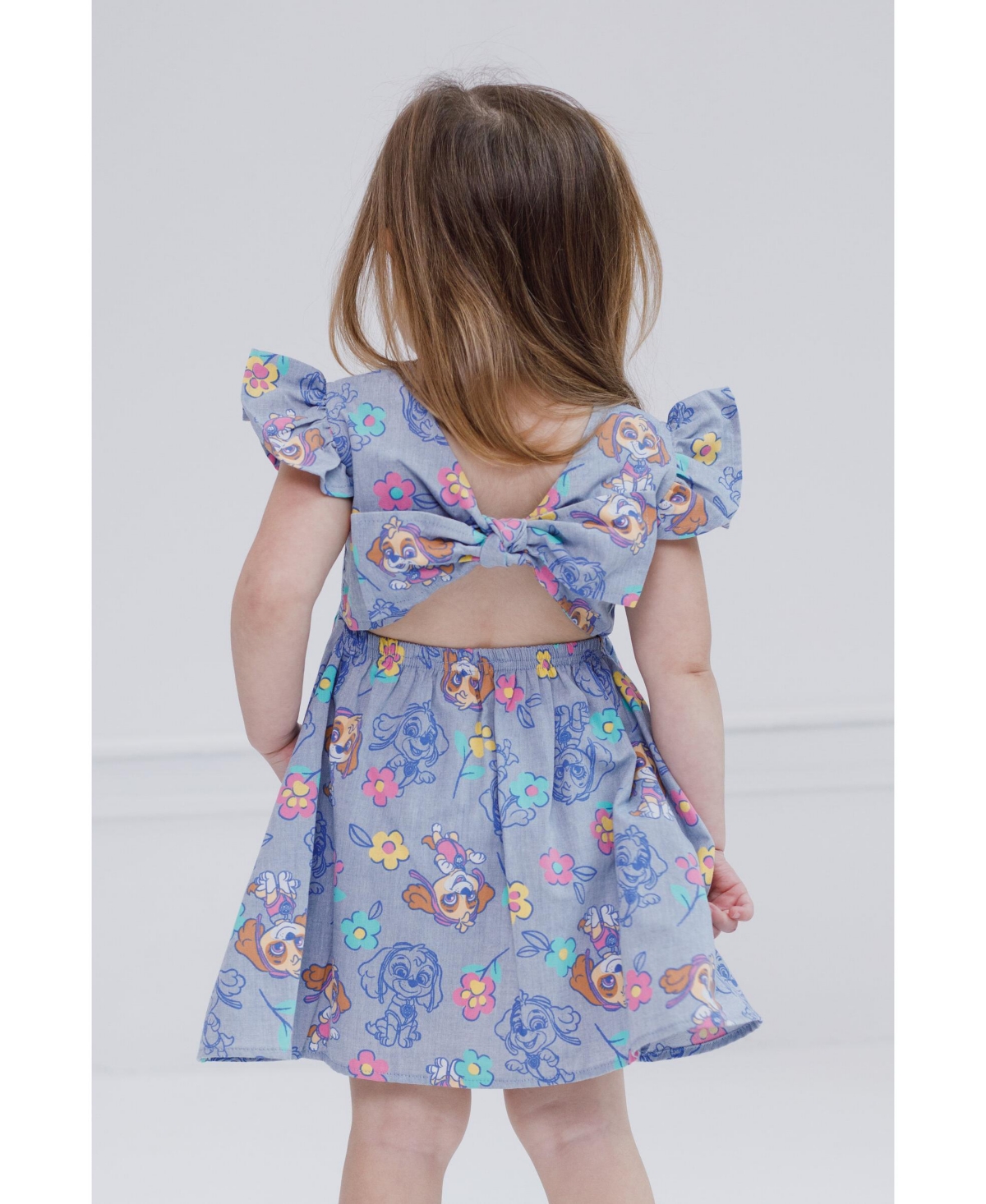 Paw Patrol Toddler Girls Skye Floral Chambray Skater Dress Toddler|Child