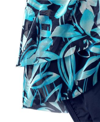 Women's Chlorine Resistant Mesh Bandeau High Leg Fauxkini One Piece Swimsuit