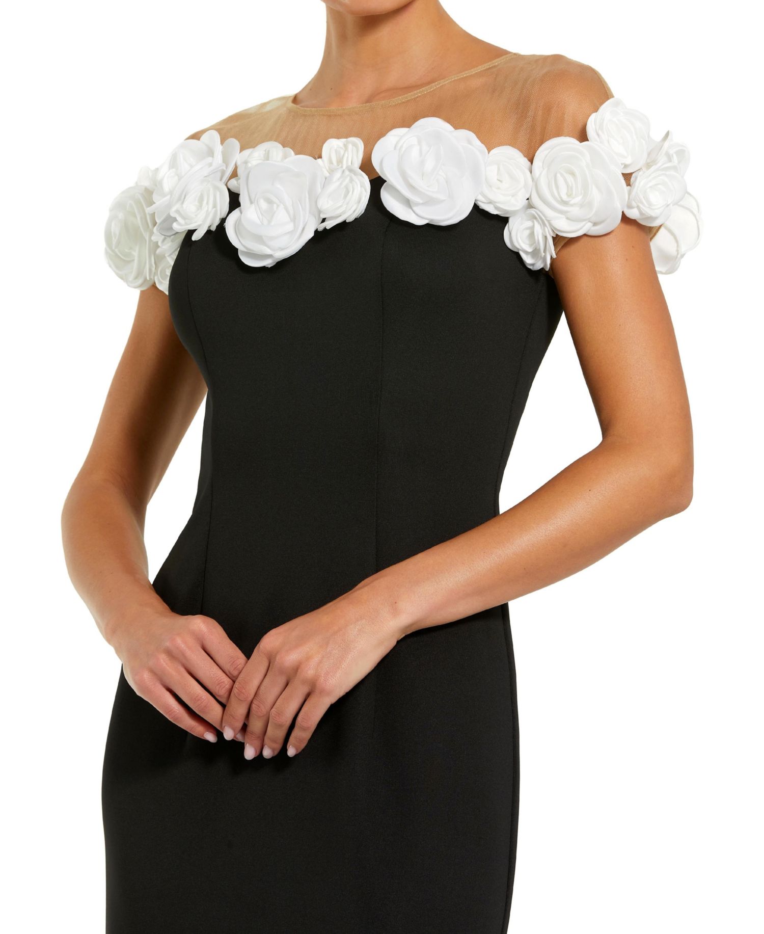 Women's Crepe Mermaid Gown With 3D Flowers