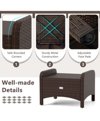 2 Pieces Outdoor Patio PE Wicker Ottomans with Removable Cushions Footstools