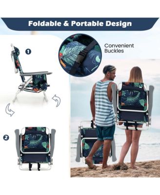 2-Pack Folding Backpack Beach Chair 5-Position Outdoor Reclining Chairs with Pillow