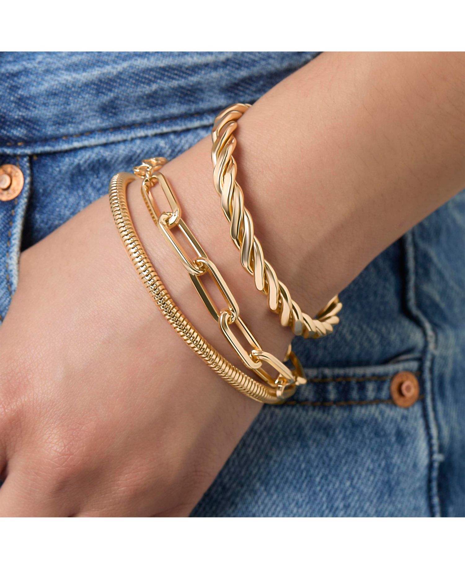 -Tone Chain Bracelet Set Ã¢&acirc;‚¬&acirc;€œ 3 Pieces