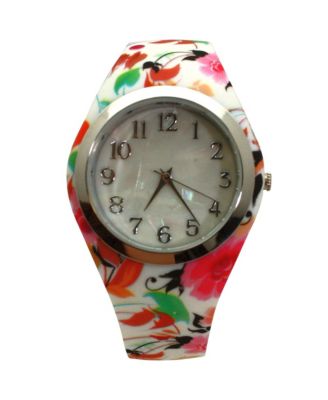 Colorful Floral Printed Silicone Band Women Watch