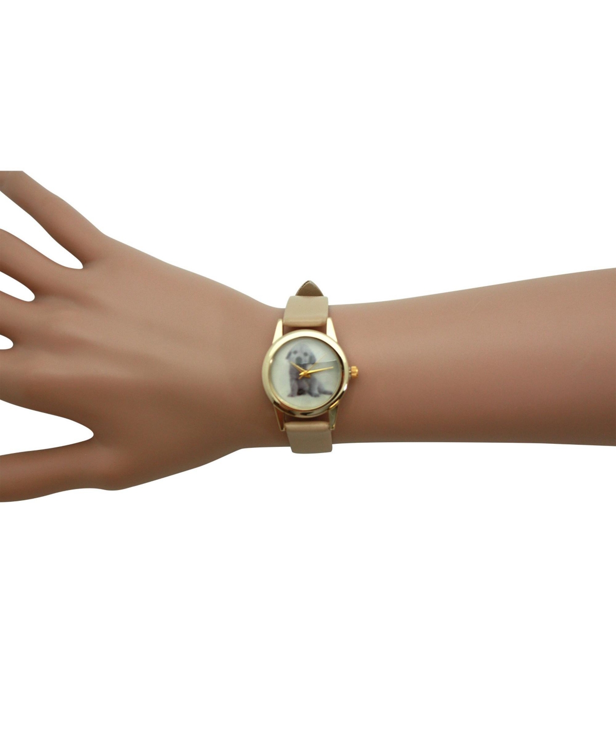 Olivia Pratt Beige Cat and Dog Face Faux Leather Band Women Watch