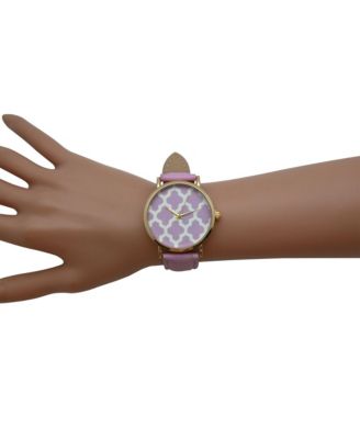 Lavender Geometric Pattern Leather Strap Watch
