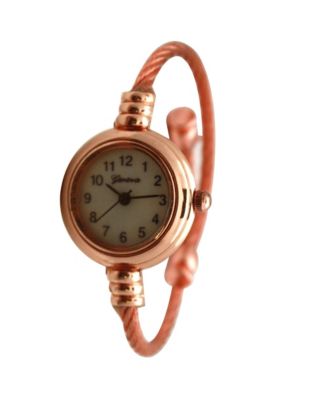Rose Gold Thin Swirl Delicate Bangle Women Watch