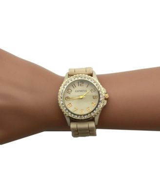 Beige Every Day Silicone and Rhinestones Colorful Women Watch