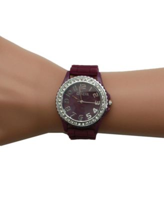Burgundy Every Day Silicone and Rhinestones Colorful Women Watch