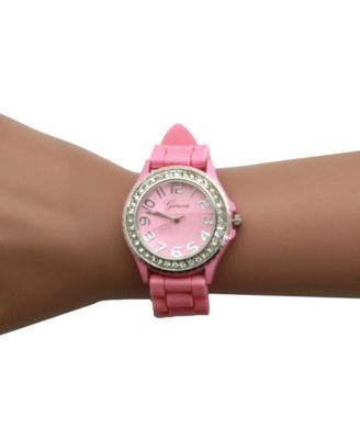 Light Pink Every Day Silicone and Rhinestones Colorful Women Watch