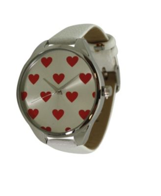 White Heart Print Face Leather Strap Watch