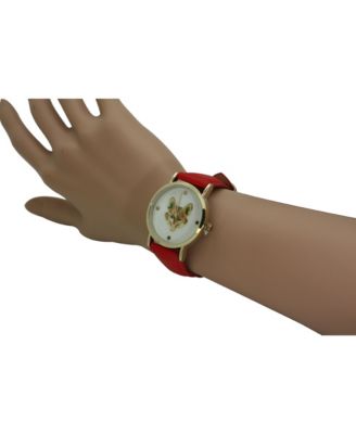 Red Fox Face Leather Strap Watch