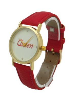 HOT PINK QUEEN FACE LEATHER STRAP WATCH