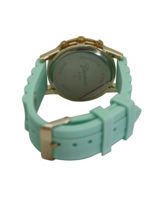 MINT RHINESTONE BEZEL SILICONE STRAP WATCH