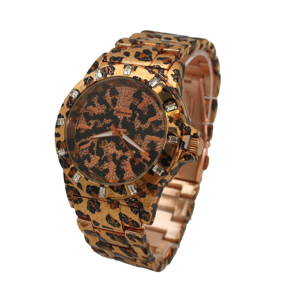 Rose Leopard Womens Animal Print Metal Watch