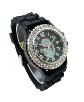 Black Merry Christmas Silicone Band Themed Women Watch