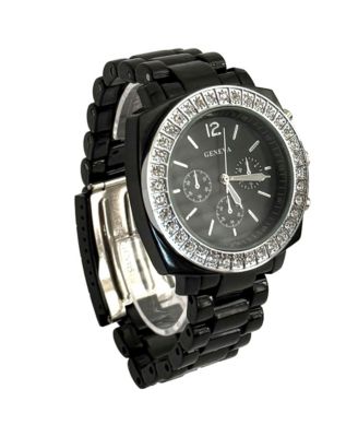 Black and Rhinestones Big Face Women Watch