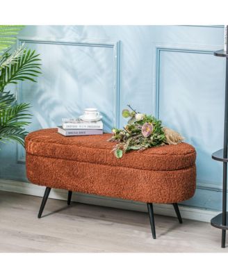 - Terracotta Boucl&eacute; Storage Bench Modern Design Style Upholstery Entry