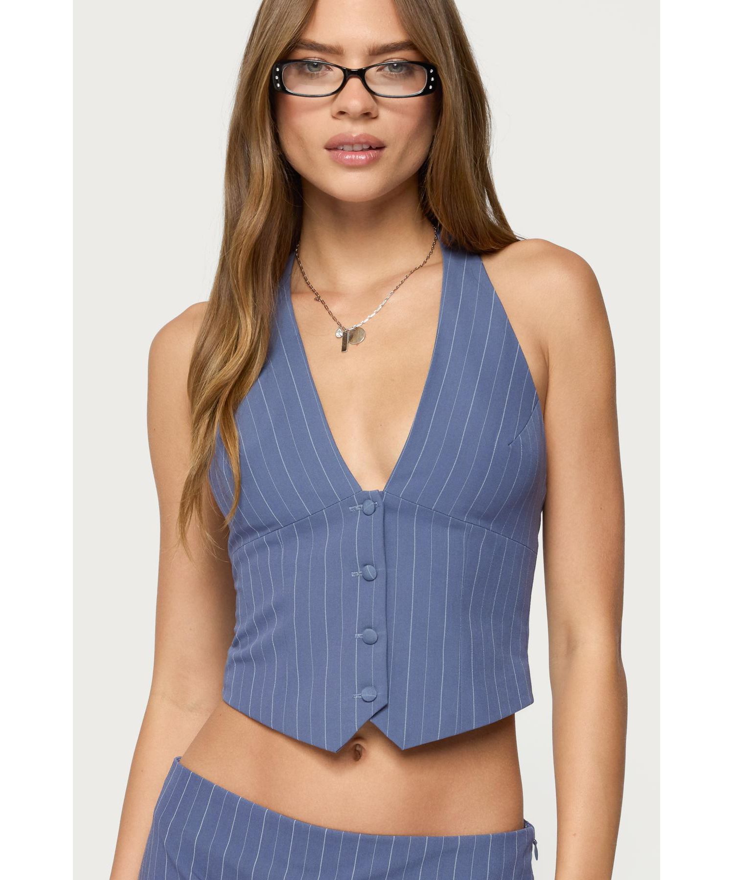Women's Frankey Pinstripe Button Up Halter Top
