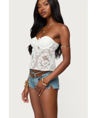 Women's Sheer Crochet Strapless Cupped Top