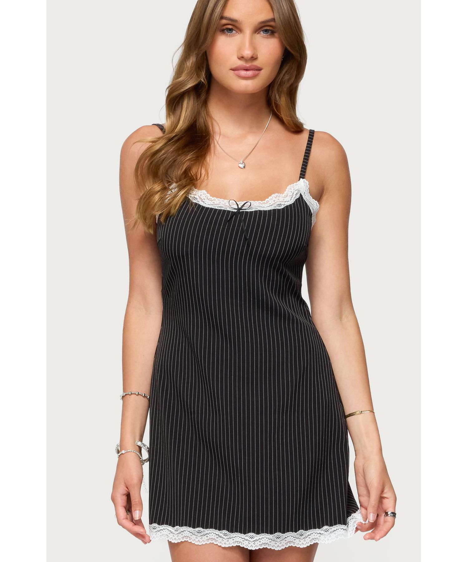 Women's Liel Contrast Lace Pinstripe Mini Dress